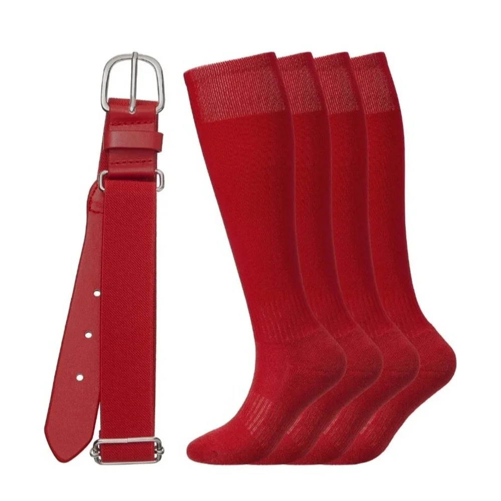 Youth Adjustable Baseball Belt & 3 pair Socks Red New Little League